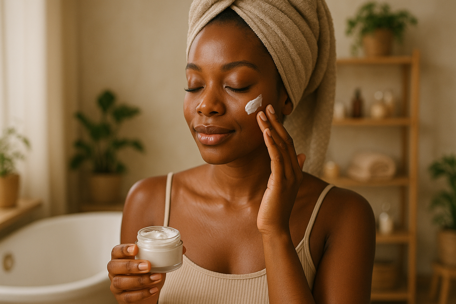 femme noir qui ce mets du skincare